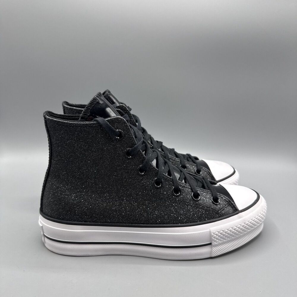 Converse Chuck Taylor All Star Hi Lift Sparkle Black Glitter Platform Size 7.5 - Picture 2 of 10